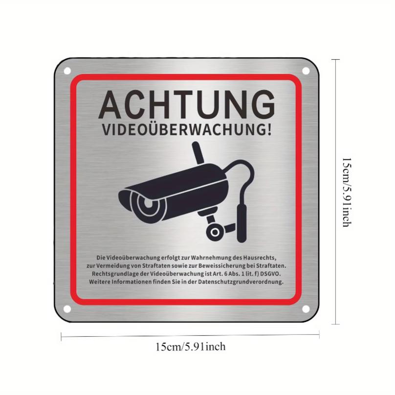Signalisation de Caméra de Surveillance Murale en Alliage d'Aluminium - Texte et Symboles Allemands - Plaque Système de Sécurité en Métal