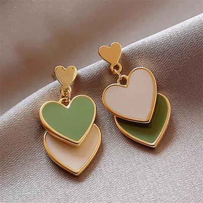 Elegant Fashion Korean Green Love Minimalist Dangle Earrings  for Women Girl Gift Jewelry Wholesale