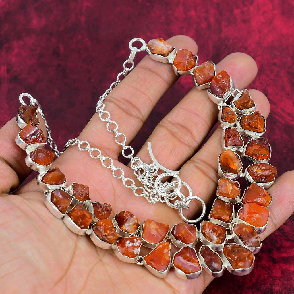 Colier brut de carnelian, colier din argint solid 925 din piatră prețioasă naturală, bijuterii lucrate manual, cadou de zi de naștere și de aniversare pentru ea