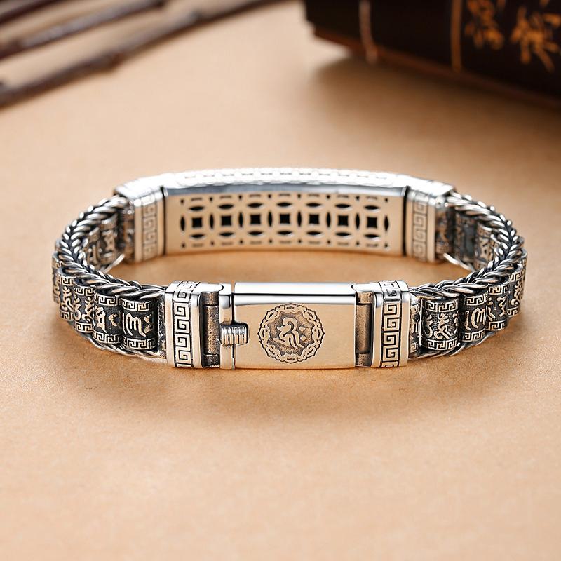 Nowe sześcioznakowe podwójne zawieszki z łańcuszkiem Zatrzask Srebrna bransoletka Mężczyźni dominują w stylu Hip-Hop Hipster Osobowość Ins Design