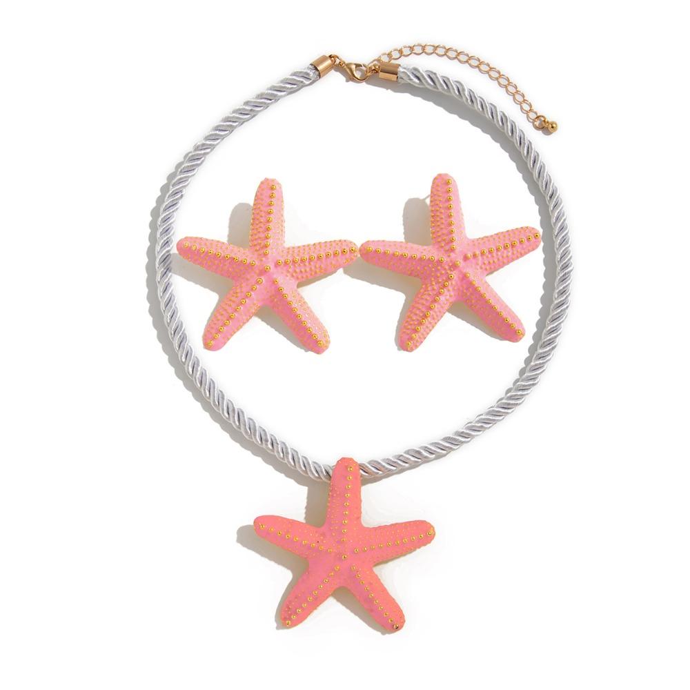 Choker Starfish Earrings Stud Colorful Beach Jewelry Set Vintage Star Necklace  Girls