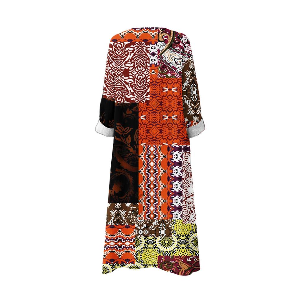 Women's Casual Fashion V-Neck Long Sleeve Floral Print Maxi Dress
