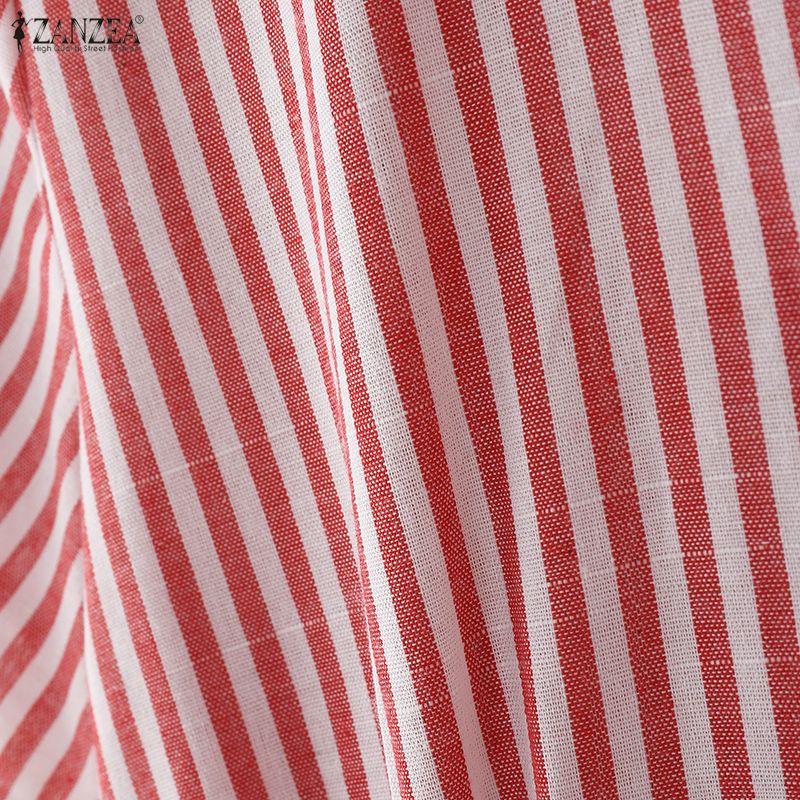ZANZEA S-5XL Women V-Neck Short Sleeve Loose Casual Striped Shirts Dress