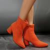 Large size thick heel high heel boots new solid color side zipper pointed short fashion boots