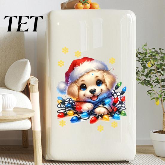 Waterproof Refrigerator Stickers Christmas Cute Puppy Wall Stickers, PVC Decals, Peel And Stick Animal Holiday Dog Decals Art Decor for Home