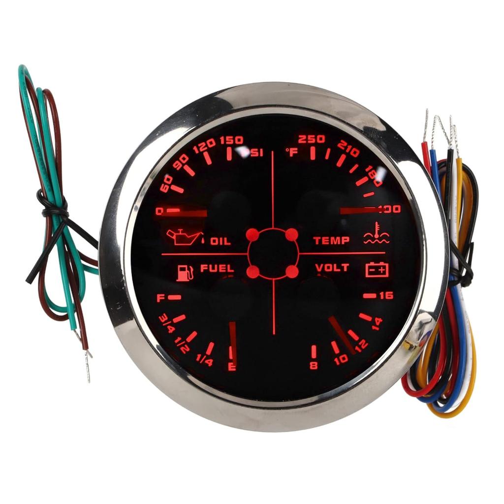 Fuel Gauge, Rpm Gauge, Stainless Steel 85mm 4 in1 Universal Guage Fuel Level Oil Pressure Water Temp Meter Tachometer Gauge Fuel Pressure Gauge for