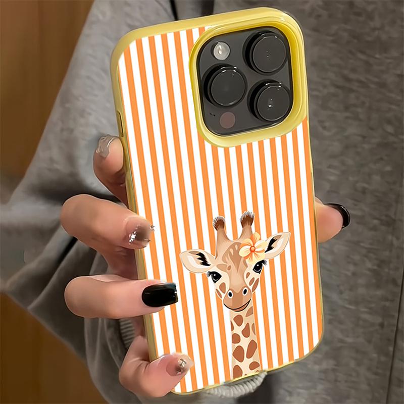 Shockproof Phone Case for iPhone 17 16 Plus 15 Pro 14 13 12 11 Pro Max 17 Air 16E Cute Flower Giraffe Orange Stripes Soft Cover