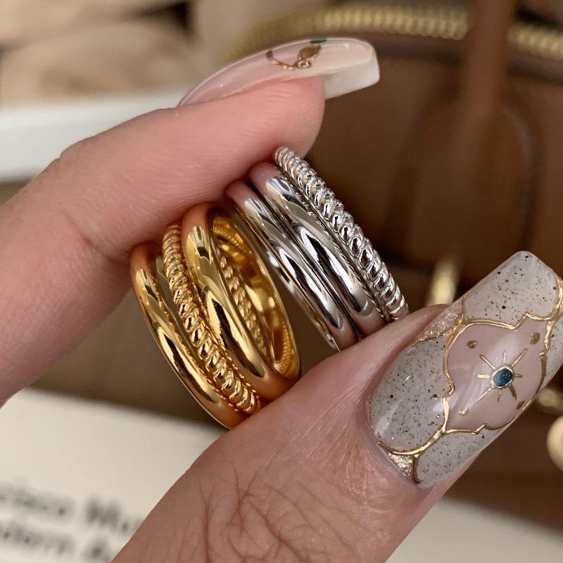 Light Luxury Minimalist Style Ring Twist Wide Version Narrow Version Set Ring Stacked Wearing Daily Commuting Retro Versatile Design Index Finger Ring