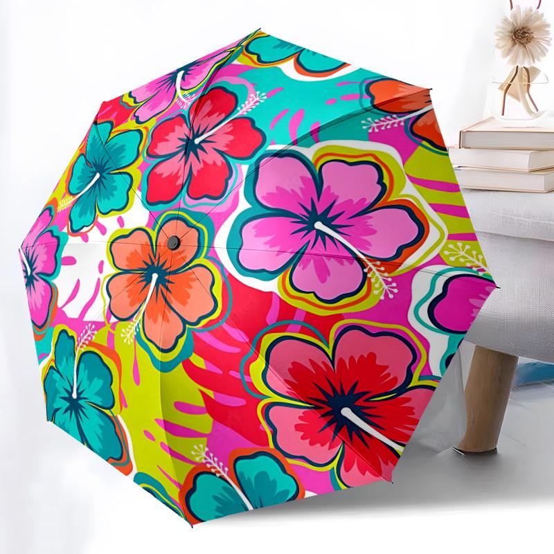 1pc Floral Pattern Automatic Open/Close Folding Umbrella - Compact 8-Rib Design, Daily Use, Perfect Gift for Friends & Family Yy260327066