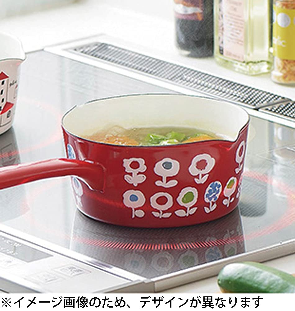 Tamahashi Milk Pan, Enamel, 15cm, IHGas Stove Compatible, Made in Japan, Prune WhiteRed Strawberry YJM-104