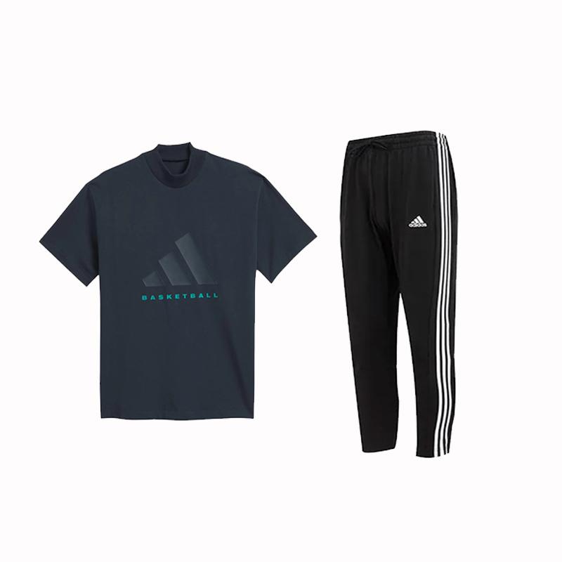 

Adidas Basketball Letter Pullover Short Sleeve Striped Lace-Up Long Pants Casual Sports Suit Men Sports Suit JE3764+-IC0044 S