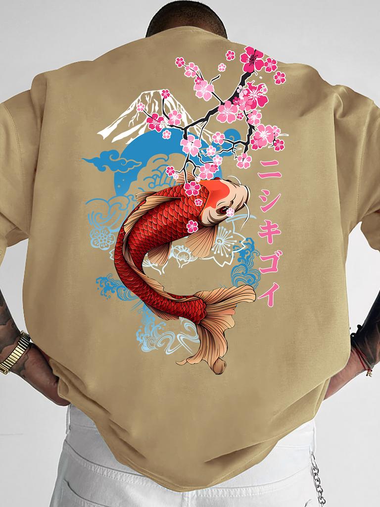 Japanese Koi Fish Cherry Blossom Pattern 3d Print Breath Quickdry Unisexs Largesize Tshirt Leisure Street Parentchild Clothing