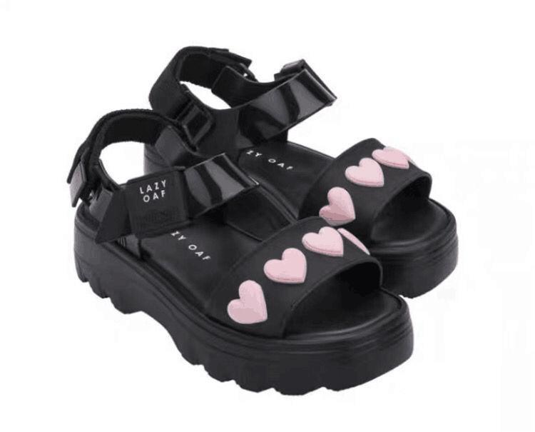 Zapatos de Gel Melissa para Mujer en Forma de Corazón Negros y Rosas para Verano