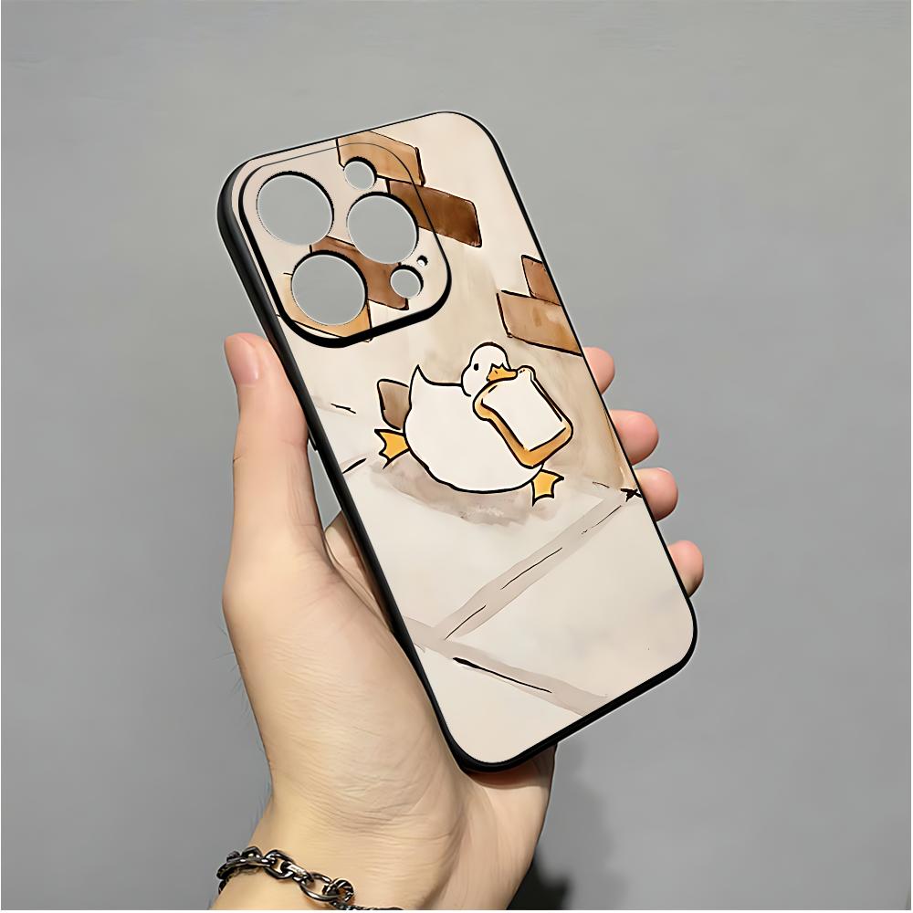 Cute Cartoon Goose Phone Case For IPhone 16,15,14,13,12,11,XS,XR,X,8,7,Pro,Max,Plus,mini Silicone Black Cover
