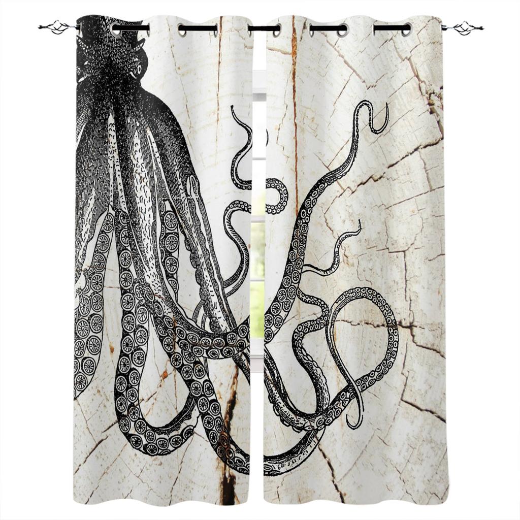 Nautical Theme Octopus Sea Monster Blackout Curtains For Living Room Bedroom Window Treatment Blinds Drapes Kitchen Curtains
