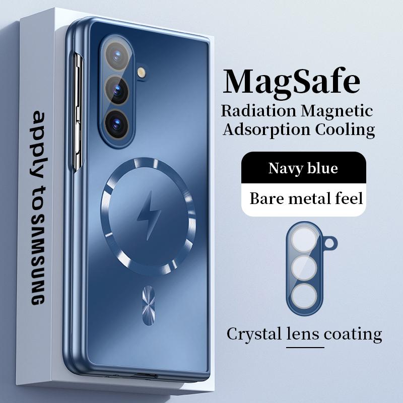 For Samsung Galaxy Z Fold 7 6 5 4 3 Slim Titanium Color Lens Protective Heat Dissipation Frosted Seismic Magnetic Back Cover