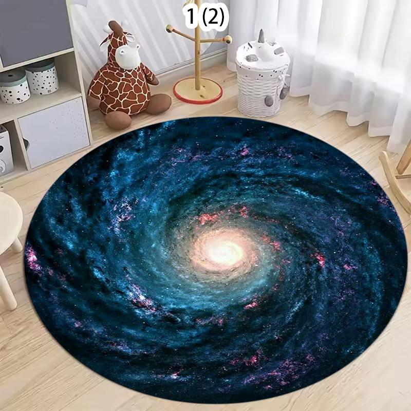 Cosmic Spiral Galaxy Round Area Rug Nebula Star Pattern Non-Slip Carpet for Living Room Bedroom Space Lover Home Decoration