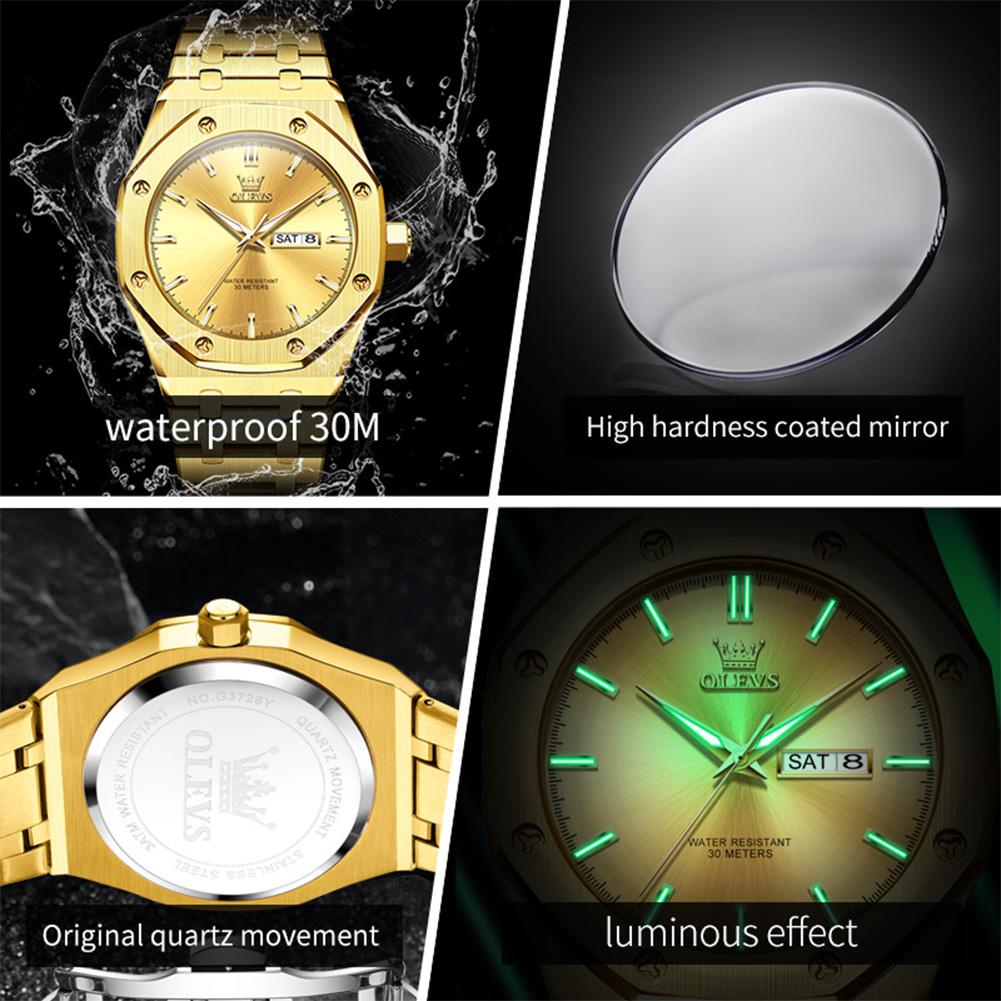 OLEVS 3726 Men's Watches Luxury Top Brand Original Quartz Wrist Watches For Man Luminous Waterproof Dual Calendar Man Watch New