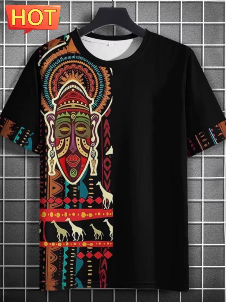 Męska koszulka z nadrukiem graficznym 3D w stylu vintage afrykańskim, letnia, do noszenia na zewnątrz, z krótkim rękawem, męskie topy, nowa moda, męska odzież