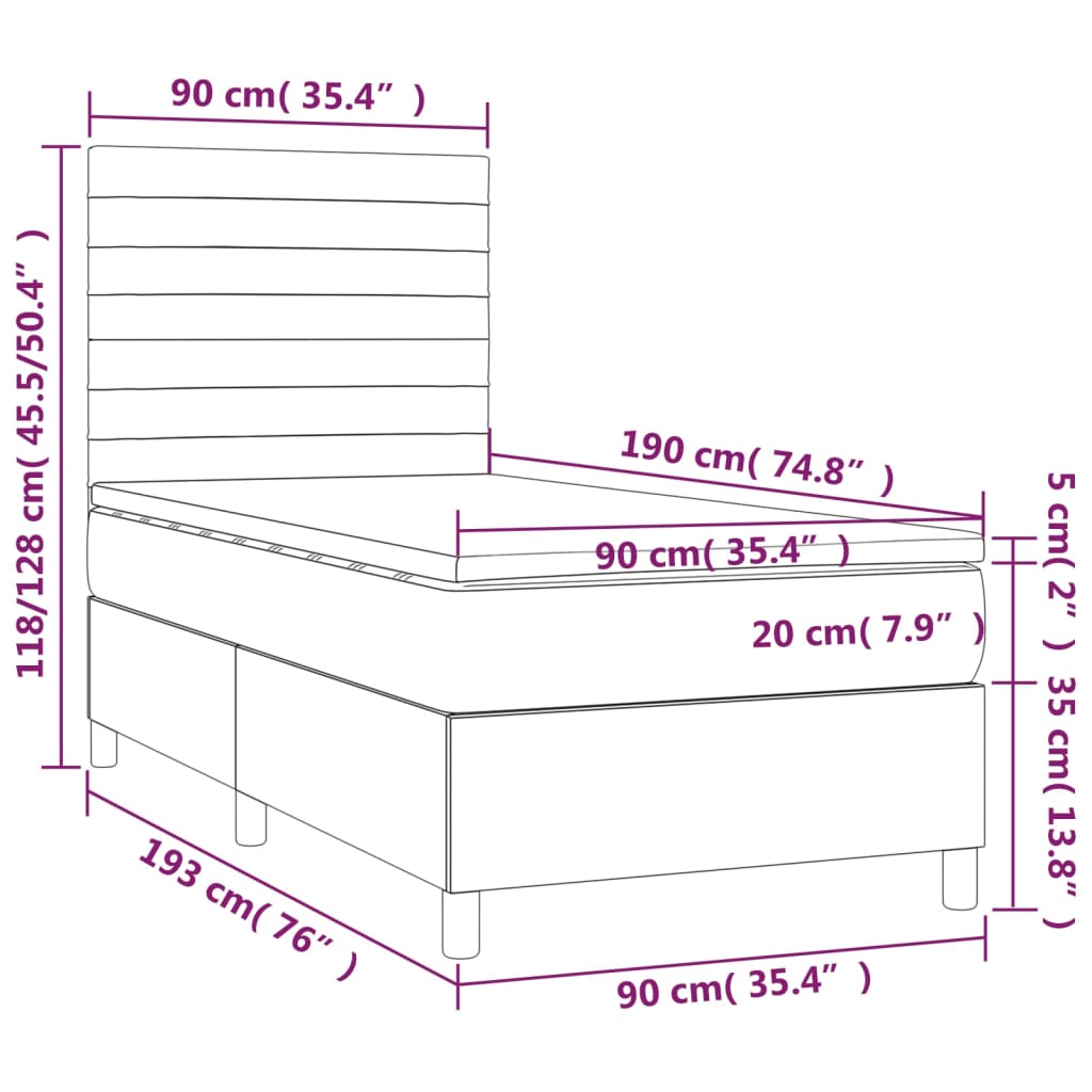 Box Spring Bed with Mattress Dark Gray 90 x 190 cm Fabric