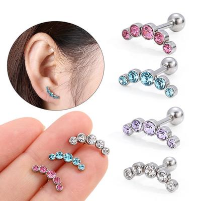 Punk Edelstahl Stab Ohrstecker Mode Kristall Edelstein Ohrringe Ohrpiercing Knorpel Helix Tragus Ohrringe Körperschmuck
