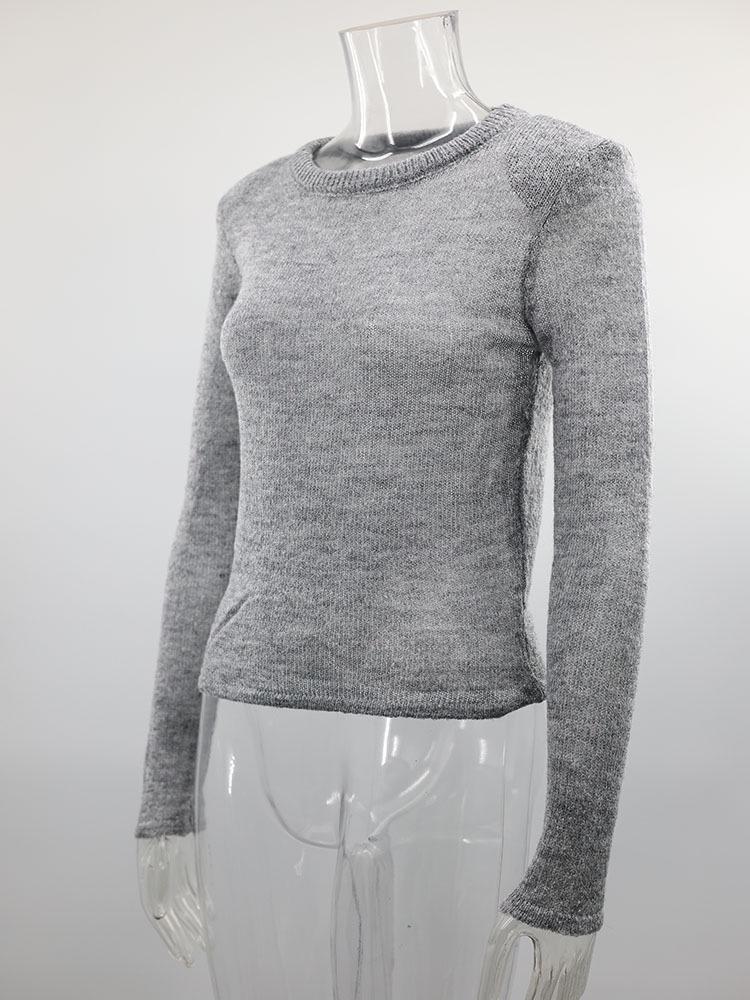 Autumn/Winter Solid Color Women's Hollow Knit Sweater - Casual Long-Sleeved Top