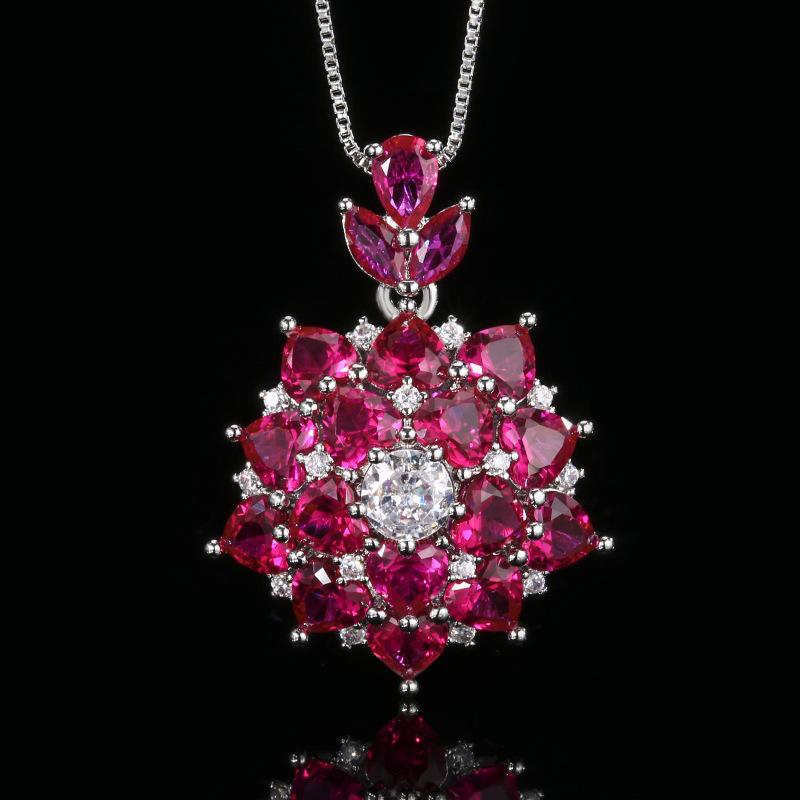 Jewelry Copper Bottom Gold-Plated Simulation Red Corundum Flower High-End Light Luxury Suit Women