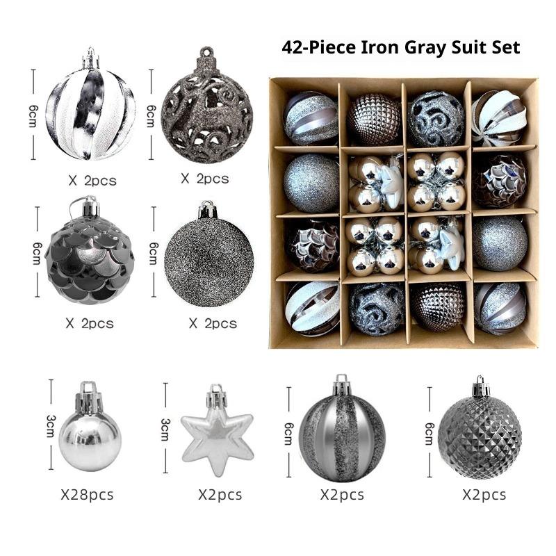 Xmas Tree Ornaments 42/44 Pcs Holiday Decor PVC Glossy Ball Set Christmas Decorations