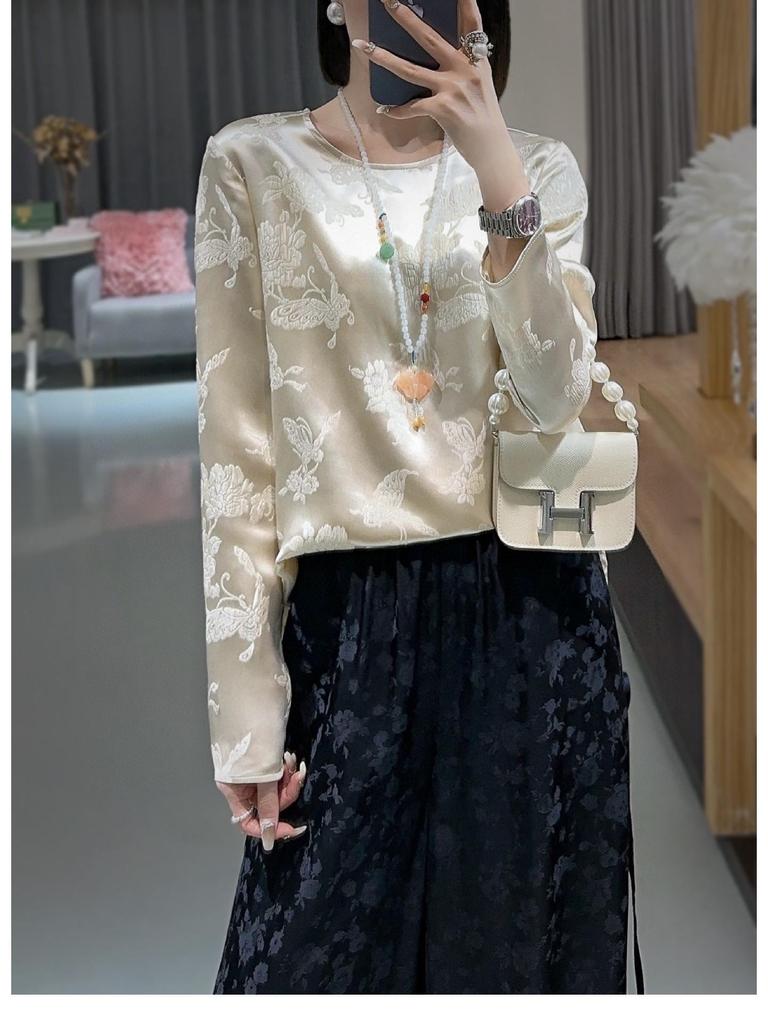 28 Momme Real Silk Chinese Brocade Top: Butterfly Love Mulberry Silk Shirt (2024 Spring Collection)