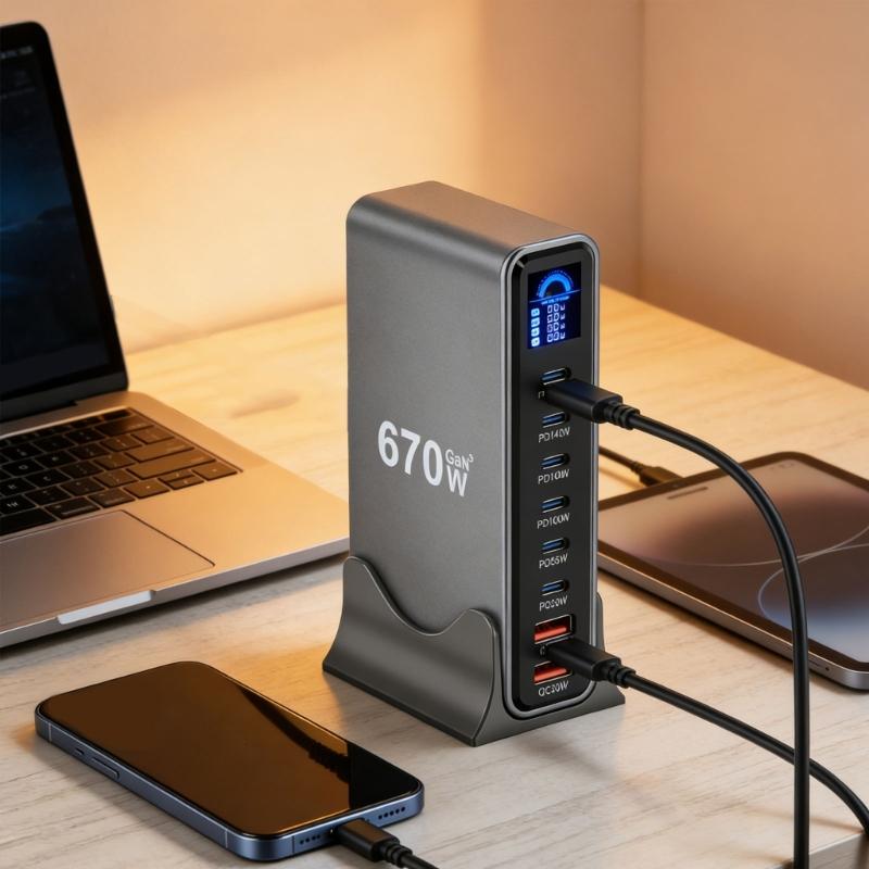Multiple Port USB C Charger Station 140W PD3.1 Fast Charging Hub With Intelligent Power Allocation For Office Gaming Setup