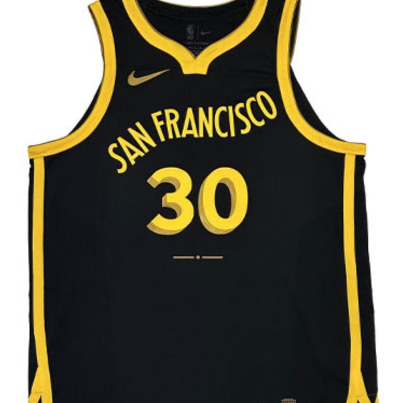 Nike Stephen Curry No. 30 Golden State Warriors City Edition Jersey, 2023-24 Men Tops Black Yellow DX8759-010