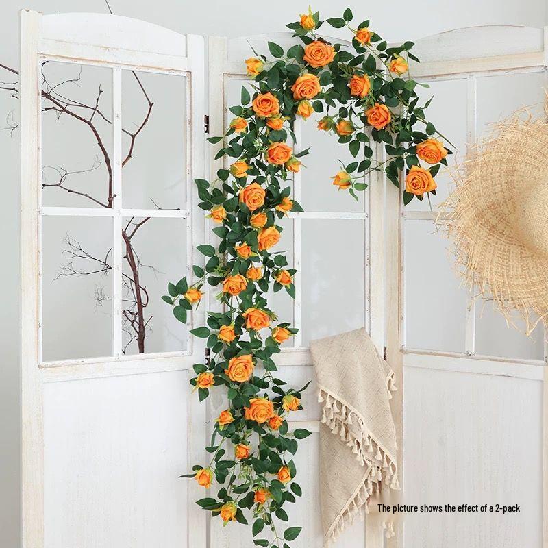 Artificial Rose Flower Vine Wall Decor for Air Conditioning Pipe and Storefronts
