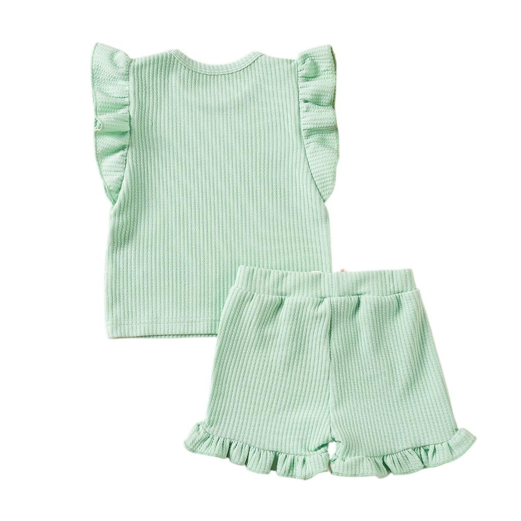 Girls' Ribbed 2-Piece Set - Solid Color Top & Pants