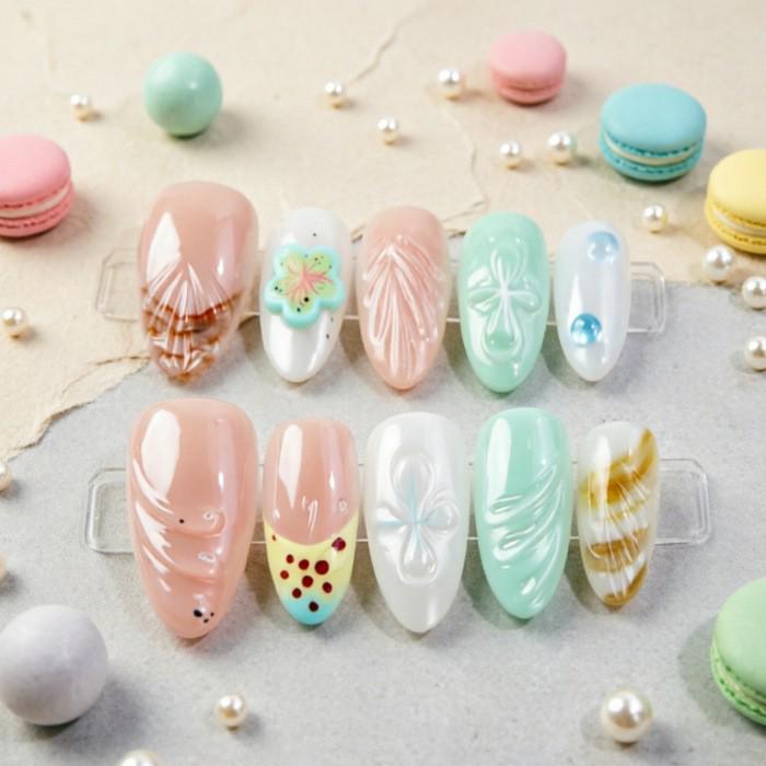 European Island Resort 3D Fishtail Flower Almond Nails - High-End Wearable Nail Art Tips
