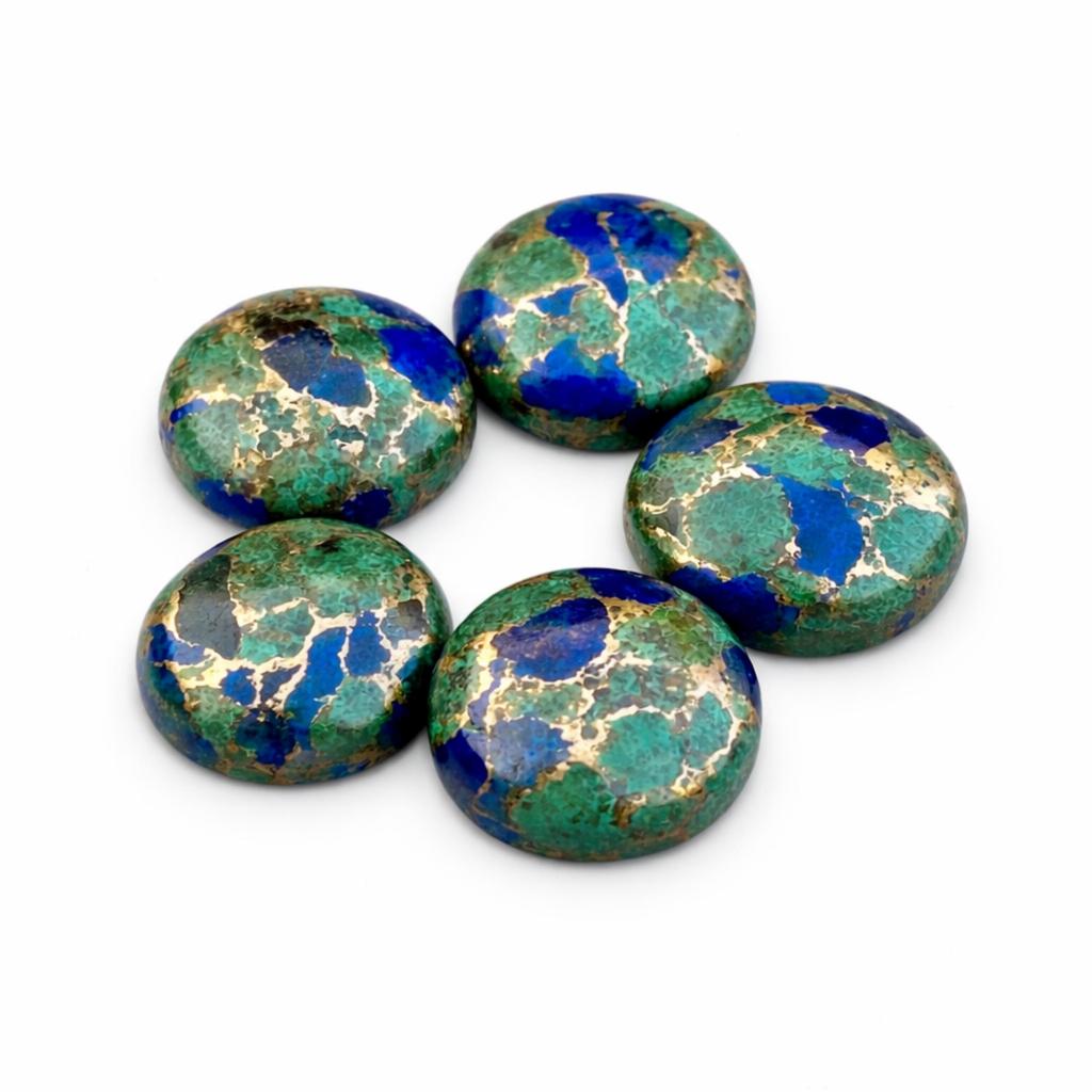 Azurite Malachite Round Cabochons, Flat Back Stones for Jewelry Making, AAA+ Multicolor Gemstones