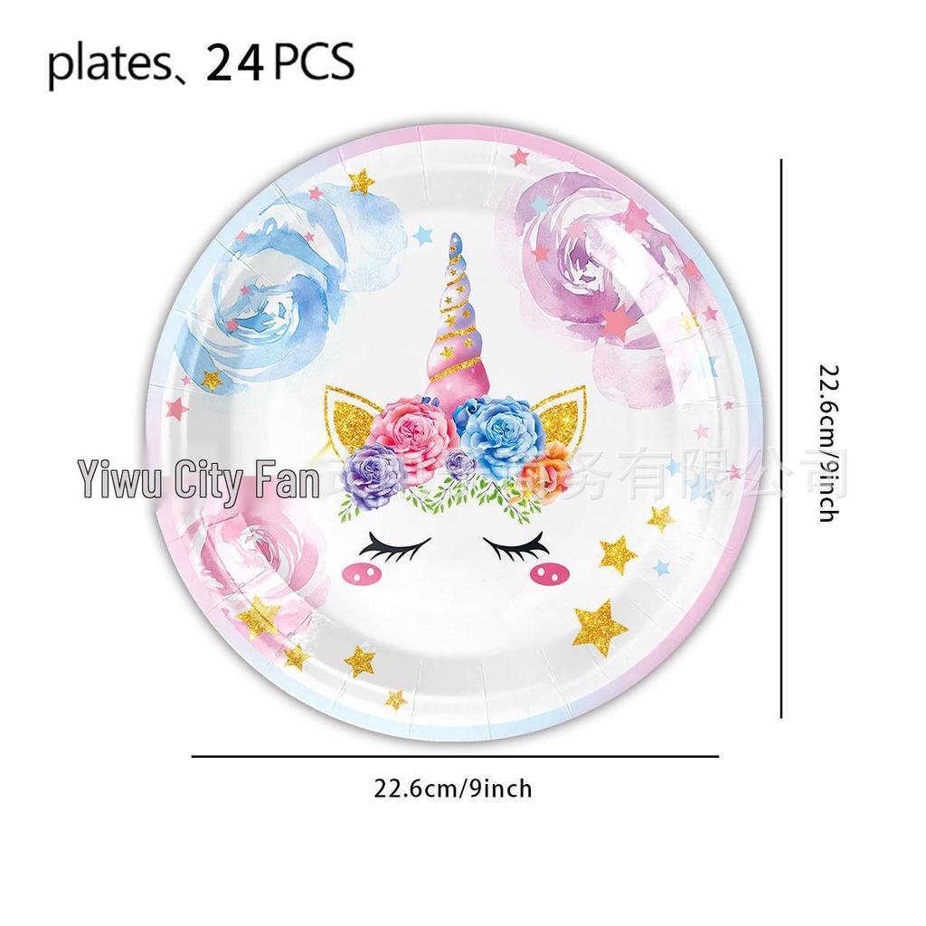 Unicorn Birthday Party Disposable Tableware Set: Plates, Cups, Knives, Forks, Spoons.