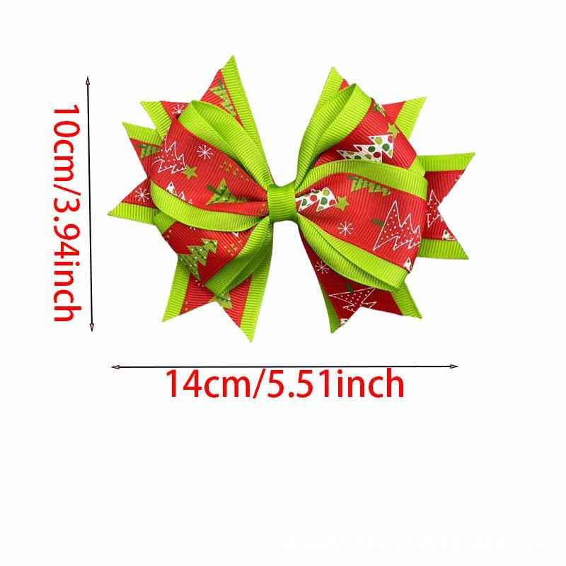 Cross-border Christmas Tree Bow Hair Clip for Kids - Double-Layer Ribbed Ribbon Accessory