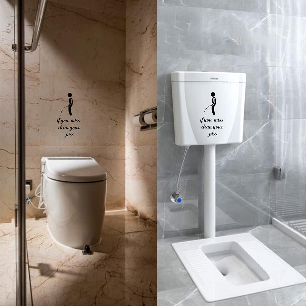 3 Pcs Funny Toilet Stickers, If You Miss Clean Your Piss Funny Decals, Wall Art Sign Decor, Removable Toilet Seat Quote Murals for Toilet WC Restroom