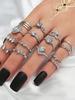15pcs/Set Knuckle Water Drop Hollow Rhinestone Heart Design Open Rings Vintage Silver Color Women Ring Valentines Jewelry Gifts