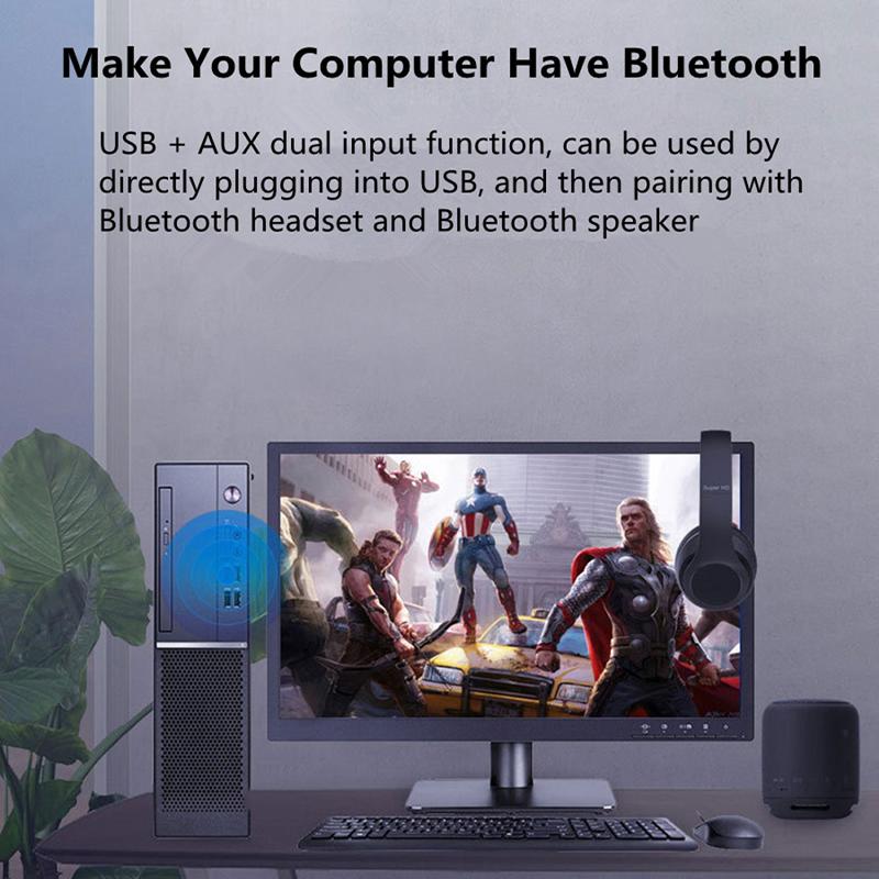 Bluetooth-Sender 5.0 + EDR-Audioadapter für TV-PC-Kopfhörer 3,5-mm-Buchse AUX USB-Stereo-Musik-Wireless-Adapter Plug & Play