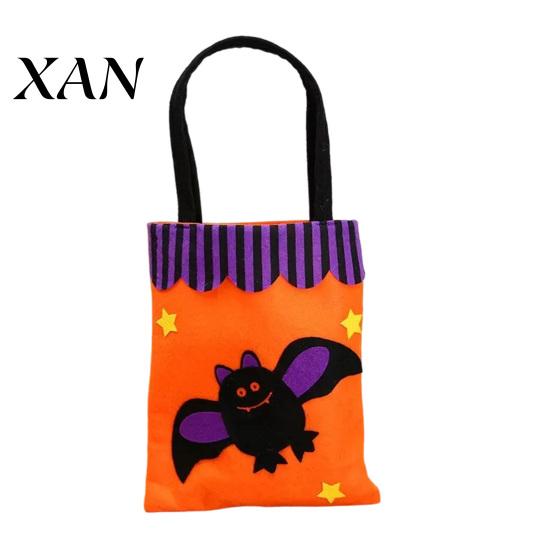 Festive Snack Storage Bags Halloween Candy Bags, Non-Woven Trick or Treat Tote with Handles, Decorative Accessory Cute Black Cat Pumpkin Print Goodie