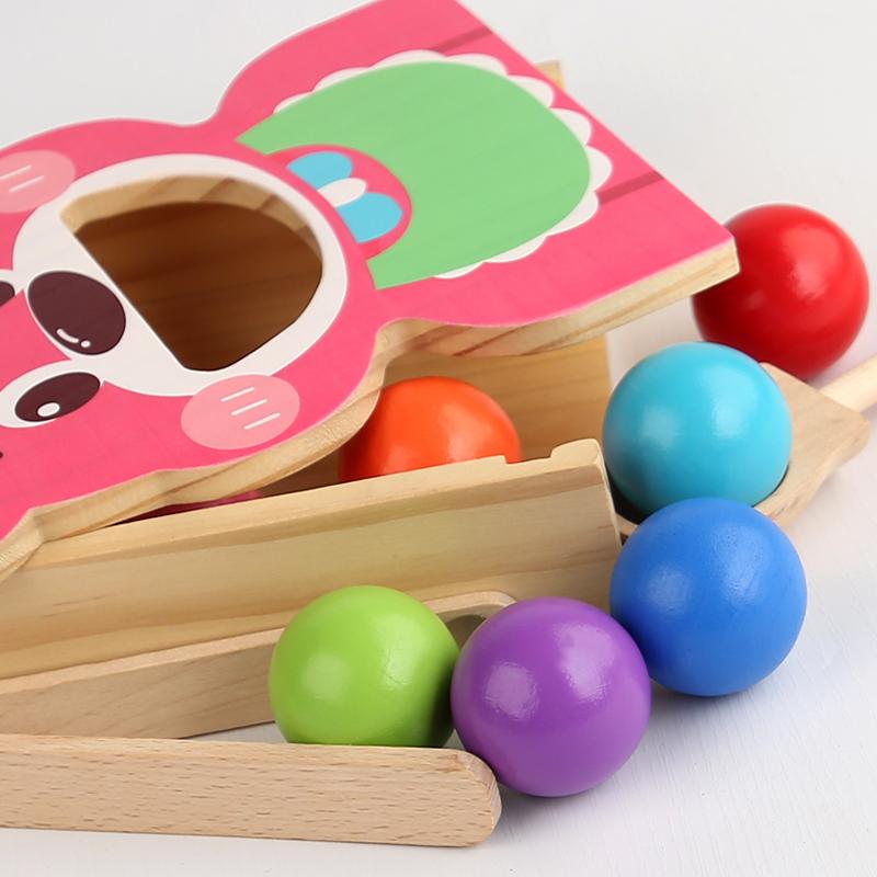 Simulated Bear Feeding Game Montessori Wooden Toy Spoon Training Toy for Early Education Color Classification Cup Stacking