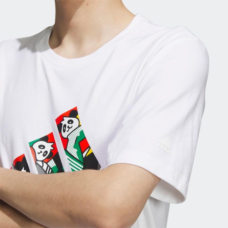 Adidas Alphabet Logo Cartoon Panda Print Round Neck Short Sleeve T-Shirt Men Tops White IP3966
