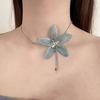 Women Choker Necklace Handmade Embroidery Exaggerated Large Flower Decor Imitation Pearl Tassel Earrings Holiday Jewelry Gift