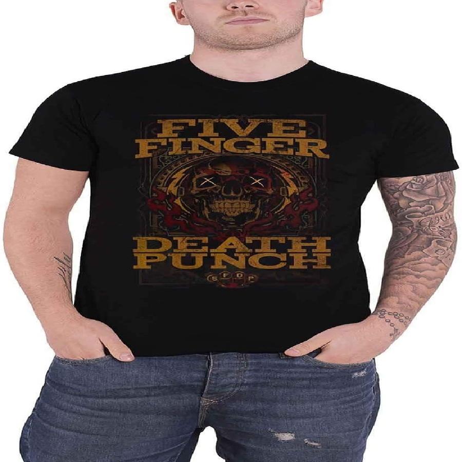 Five Finger Death Punch T Shirt Wanted Band Logo Official Mens Black Size L S