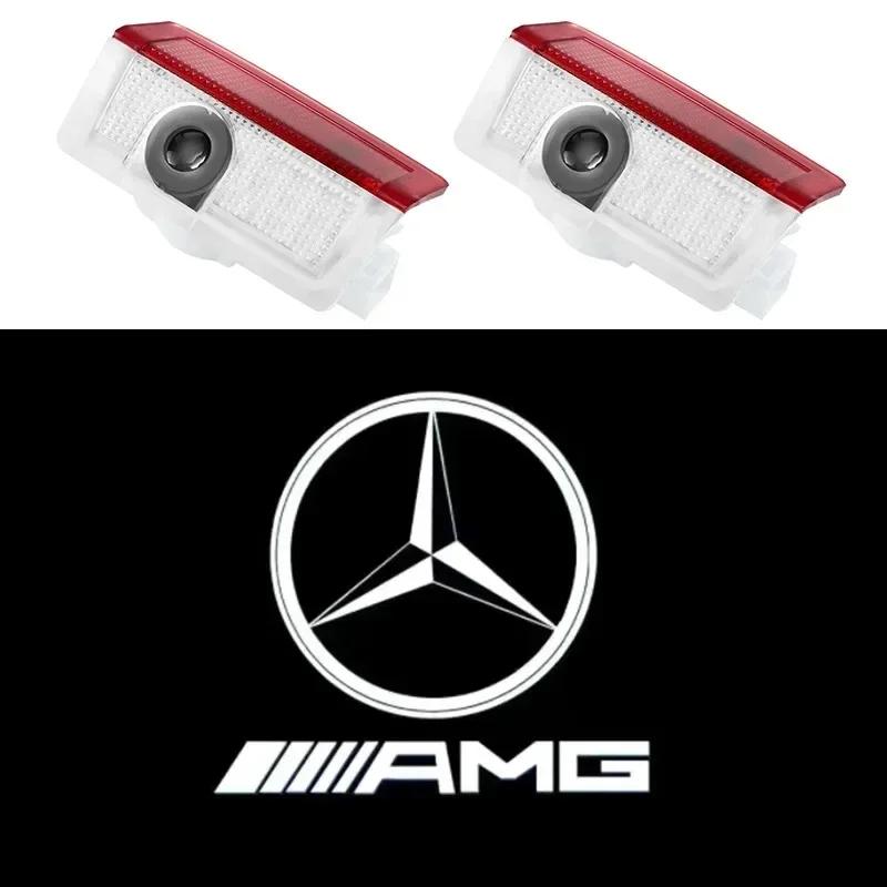 C200 E200 New 2025 For Mercedes Benz 2Pcs LED Light Car Door Projector Lamps Accessories For Mercedes Benz AMG A B C M ML GLA GL