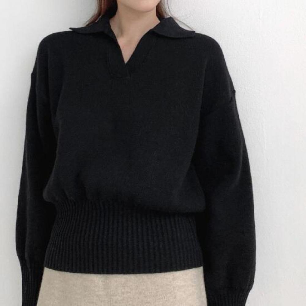New Arrivals Open Run Women Open Collar Ribbed Loose Fit Long Sleeve Knit