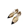 Color matching flower diamond buckle wedge heel middle heel pointed head shallow mouth hollow one-word buckle single shoes