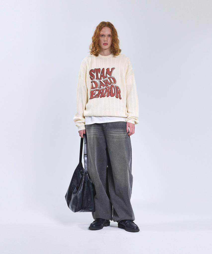 STANDARDERROR 87-Stan190 Country Oversized Color Block Lettering Knit Ivory