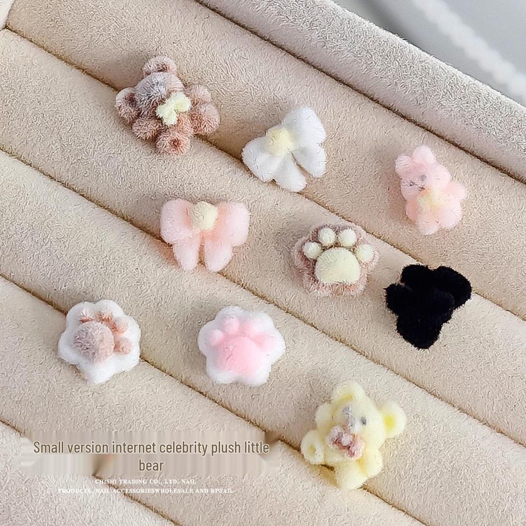 Little Panda Paw Bow Diy Flocking Resin Nail Art Decorations – Autumn/Winter Sweet Girl Style